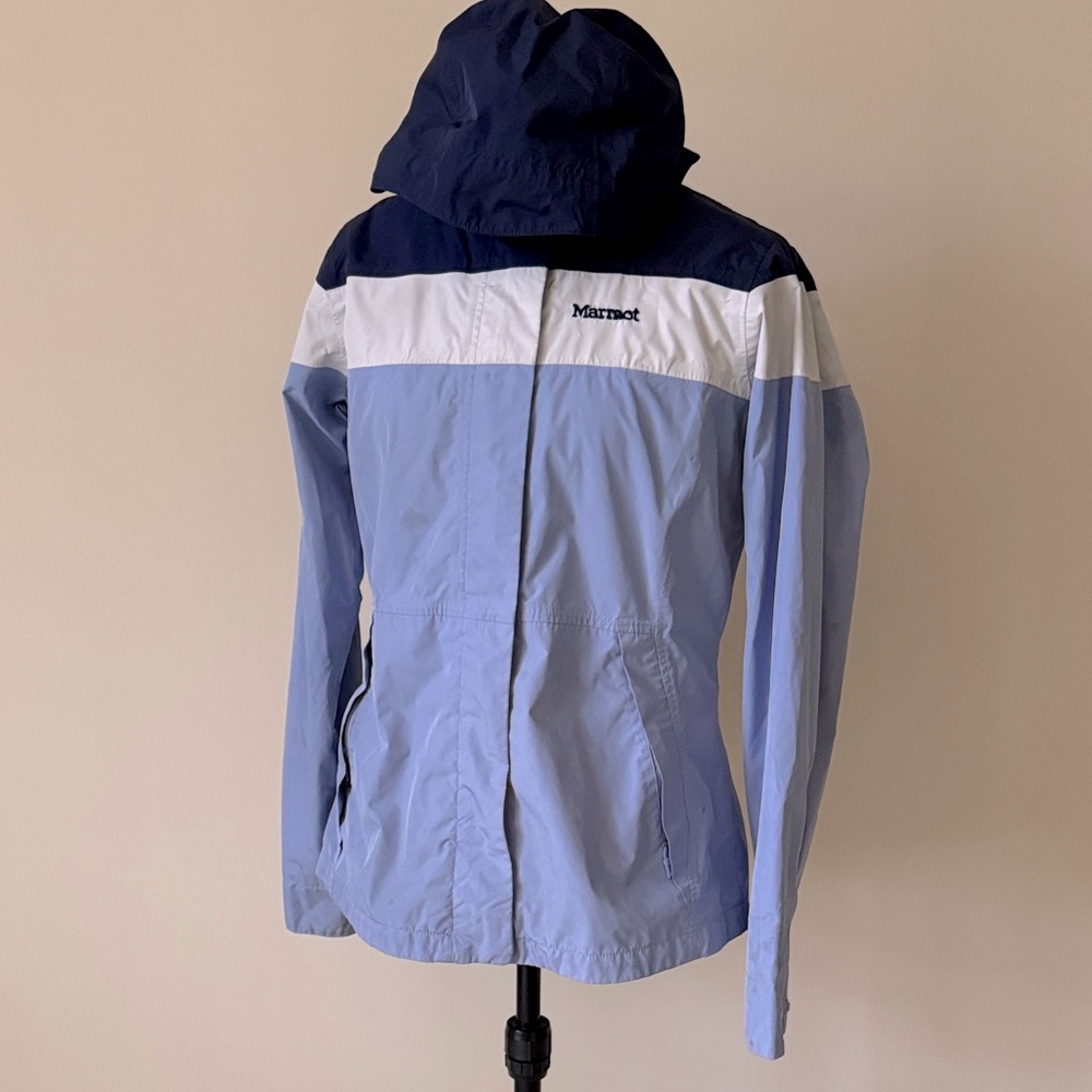 🟢 5/$25 Marmot | Roam Lightweight Waterproof Hooded Rain Jacket in Blue & Gray